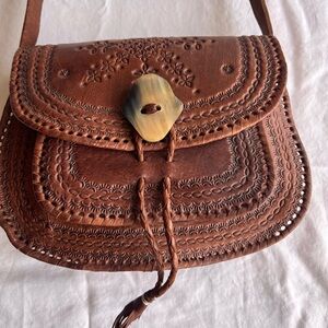 Women’s Brown Tooled Leather Crossbody Bag